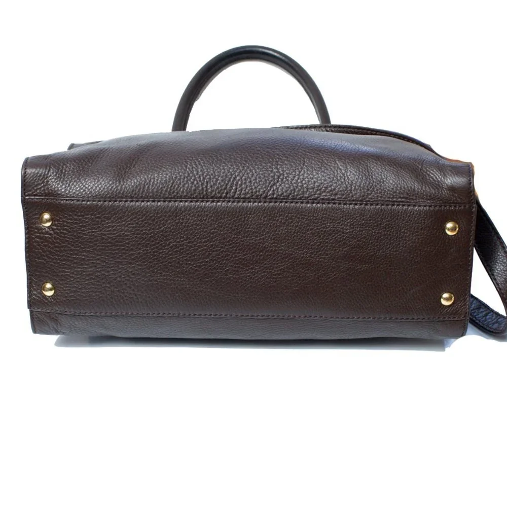Michael Kors Hamilton East West Satchel Brown Pebbled Leather Gold Hardware